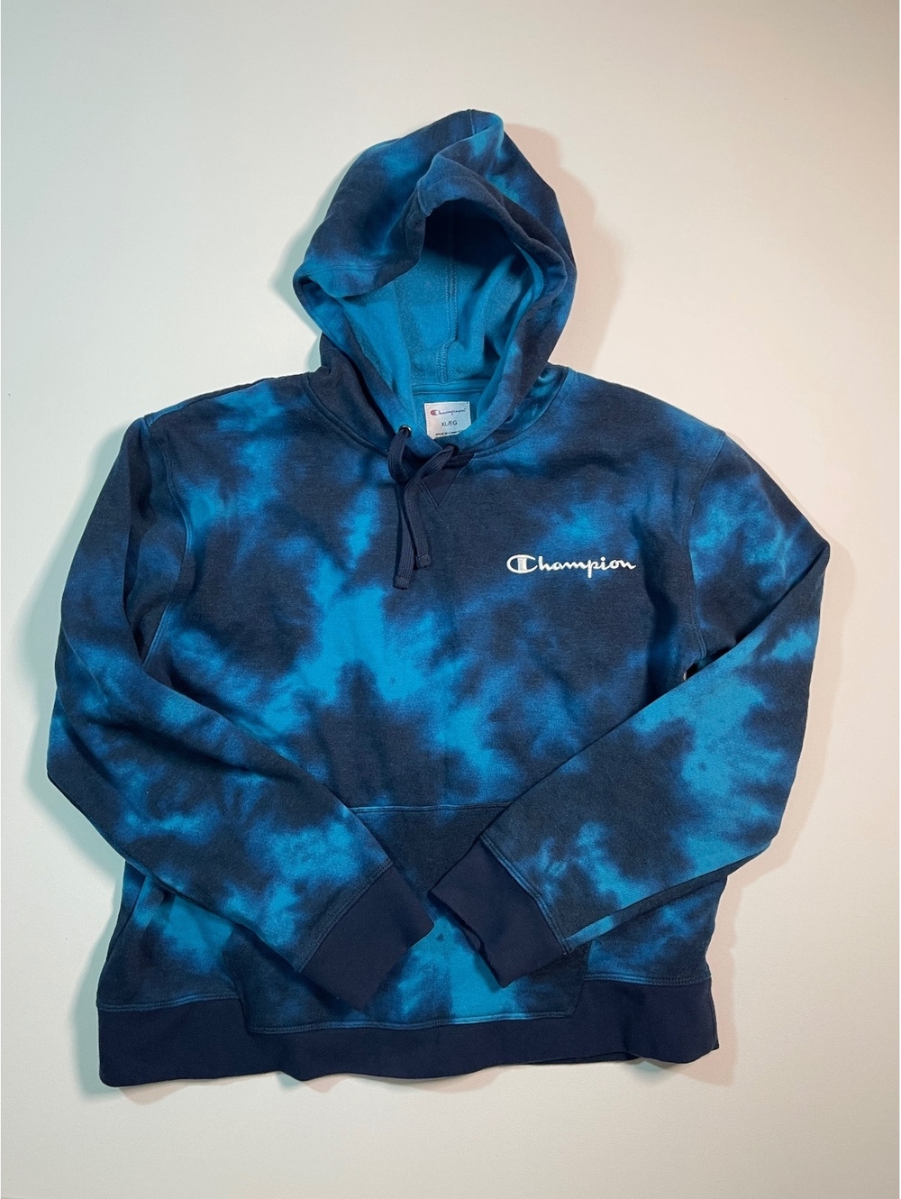 Champion Boys Tie-Dye Hoodie Sweatshirt Size XL Blue and Te